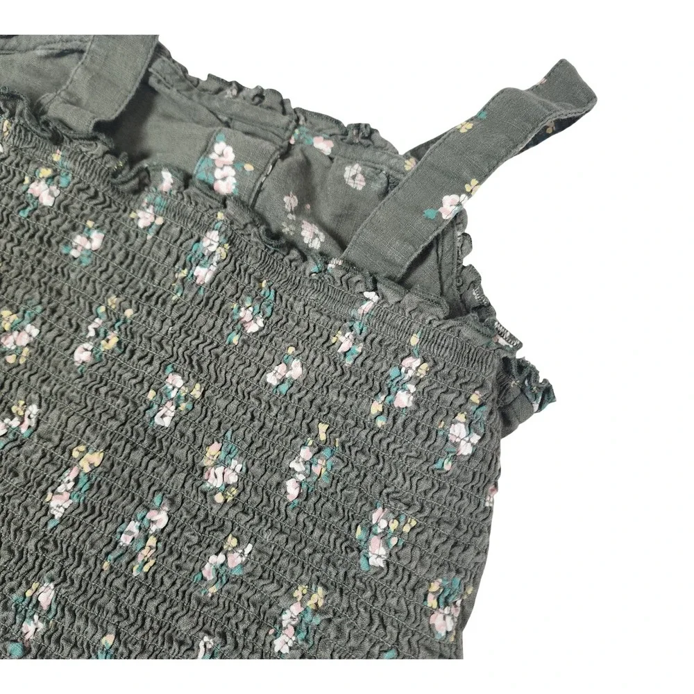Justice Girls Floral Button Front Camisole Top Smocked Back Green Size 12